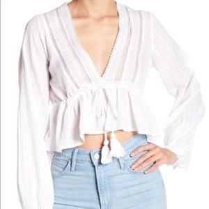 Free People White Boho Tassel Blouse